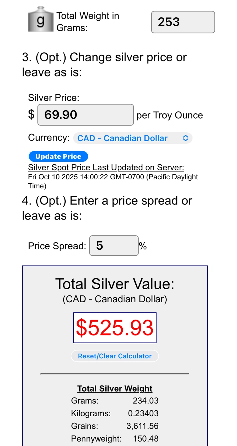 Sterling Silver at 75% Spot price
