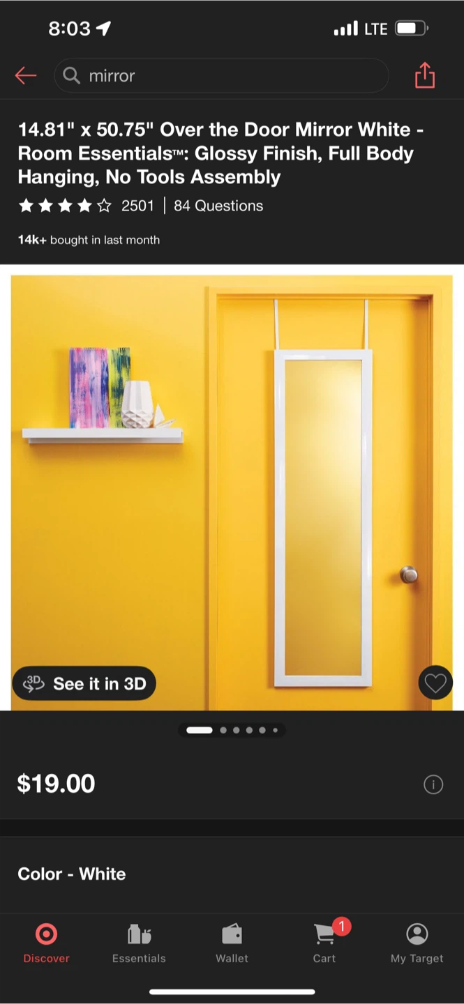 Room Essentials Over the Door Mirror - White