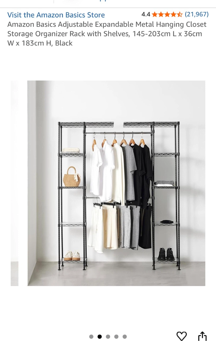 Amazon Basics Adjustable Closet Storage Organizer Rack
