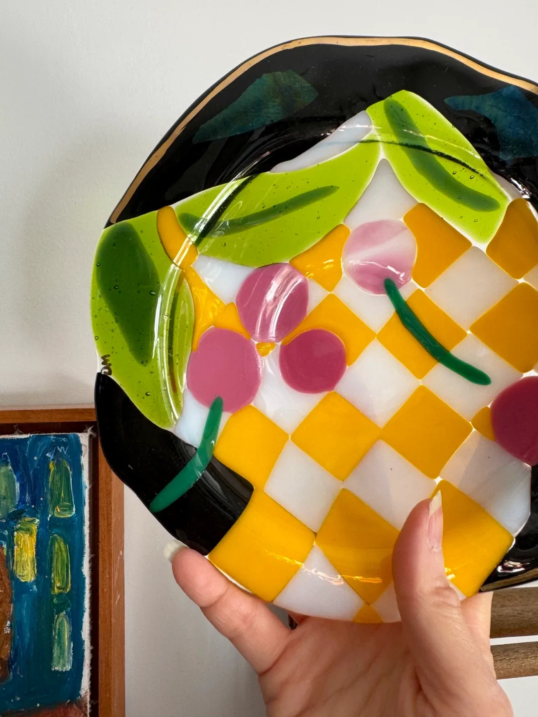 Fused Glass Dish - DM Artist Signed - Cherry Pattern image indicator(7)