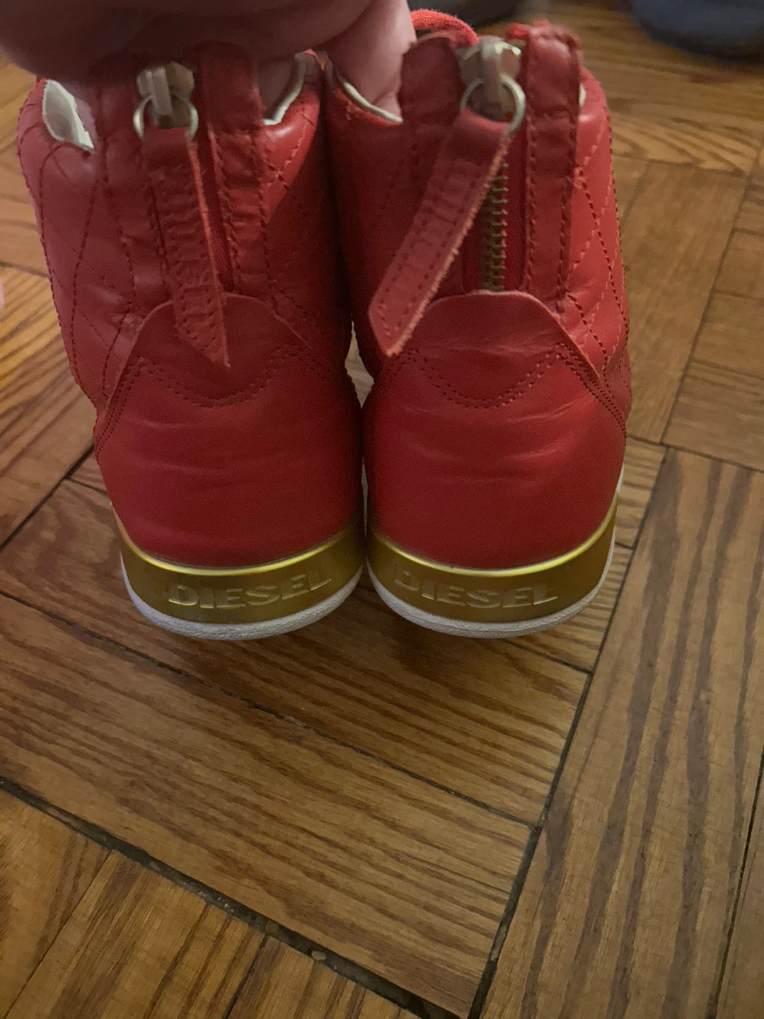 Diesel Red Leather High-Top Sneakers - photo 2