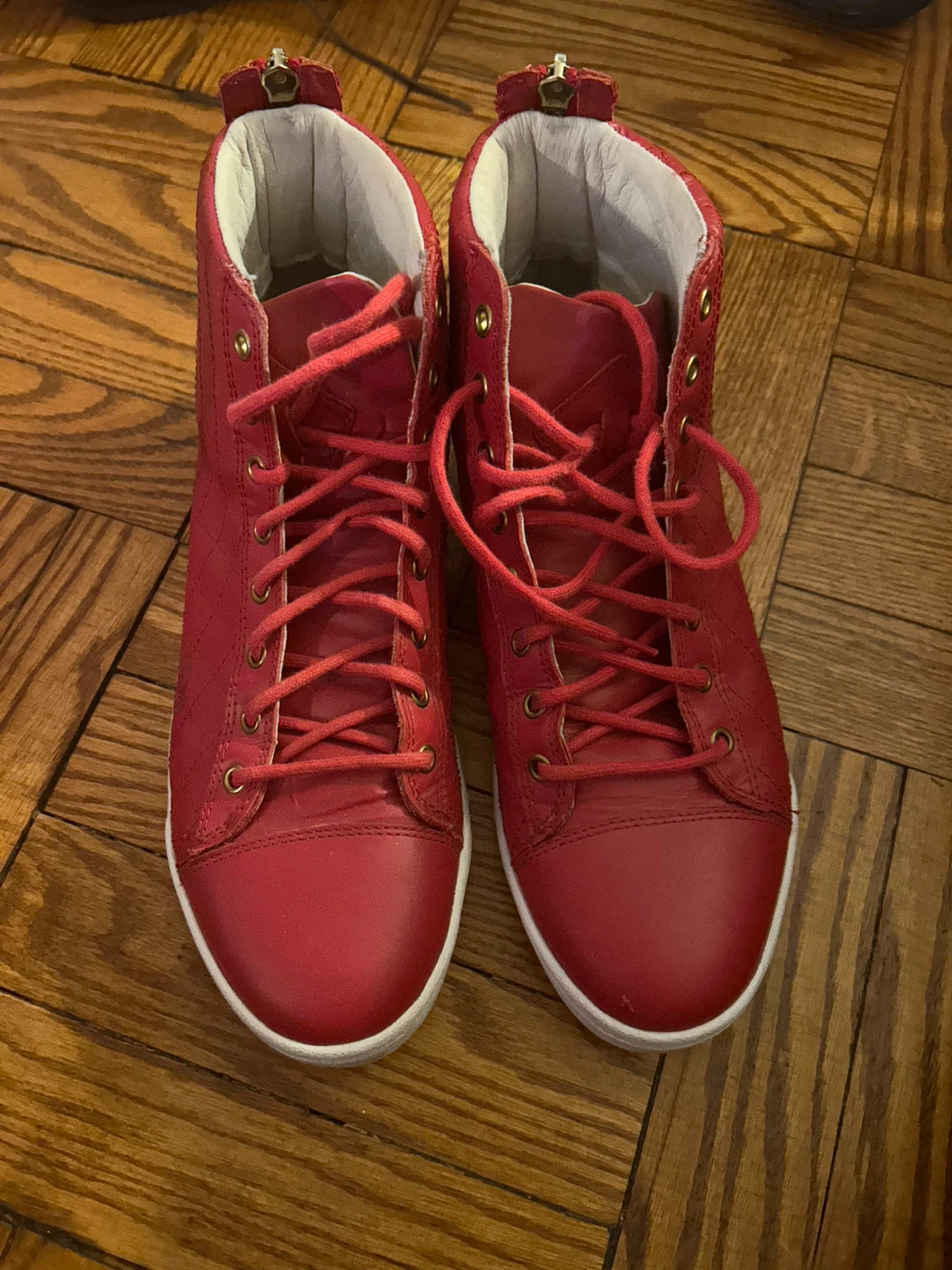 Diesel Red Leather High-Top Sneakers