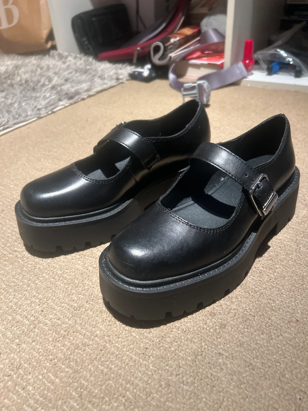 Black Platform Mary Janes, Size 7