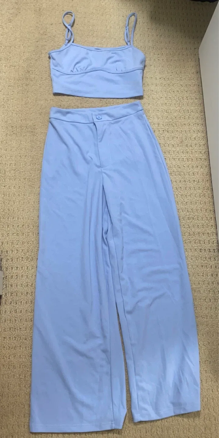 Blue Two-Piece Co-Ord Pants Set image indicator(4)
