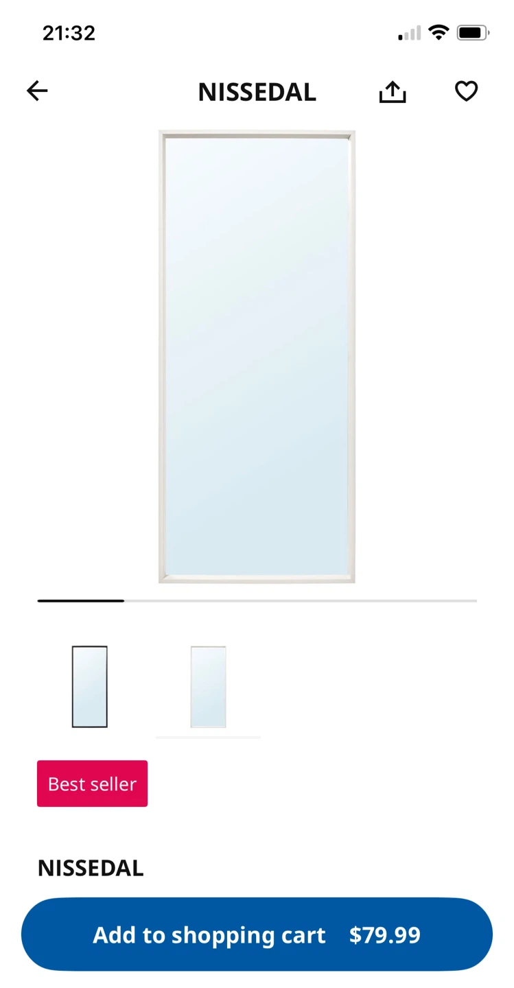 IKEA NISSEDAL Mirror, White, 65x150 cm