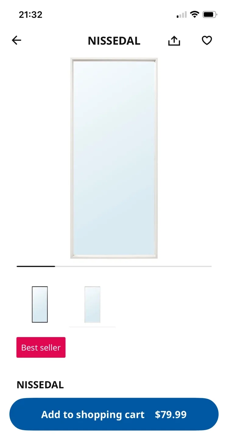 IKEA NISSEDAL Mirror, White, 65x150 cm thumbnail