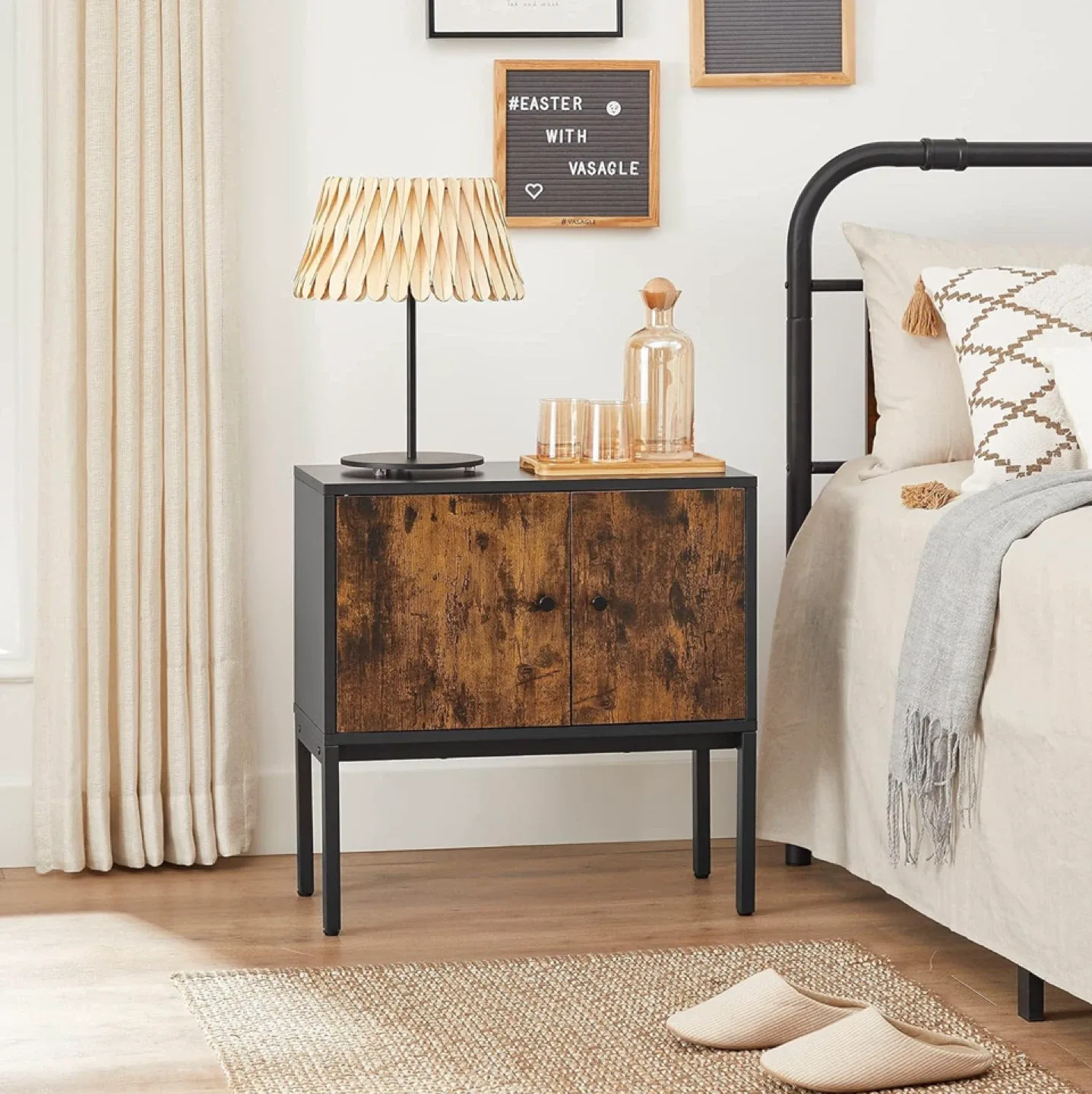 VASAGLE Side Cabinet, Brown/Black image indicator(2)