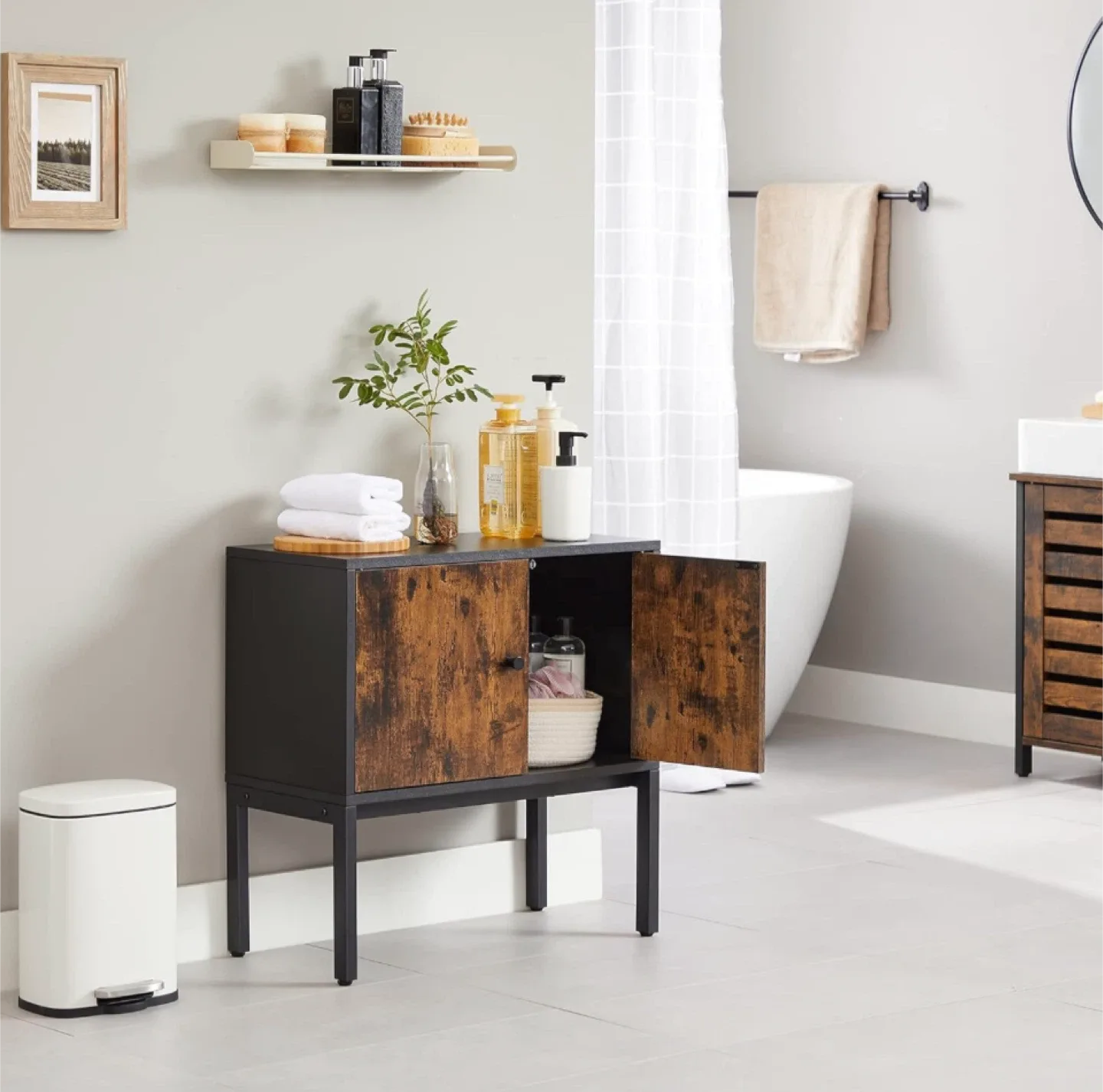 VASAGLE Side Cabinet, Brown/Black image indicator(4)