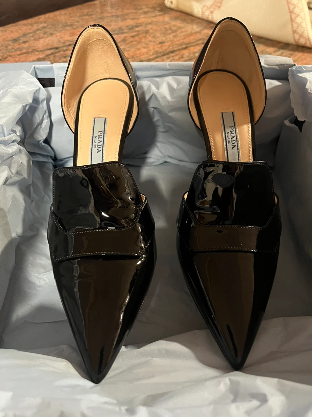 Prada Black Patent Leather Heels - Size 35