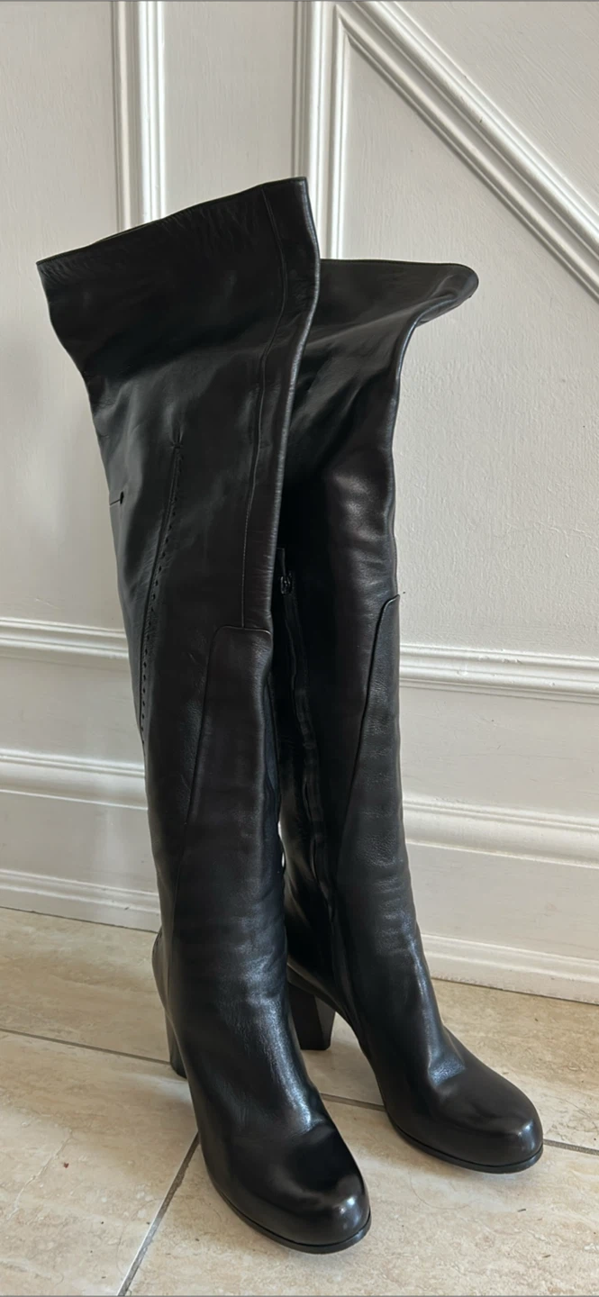 Black Leather Thigh High Boots - photo 3