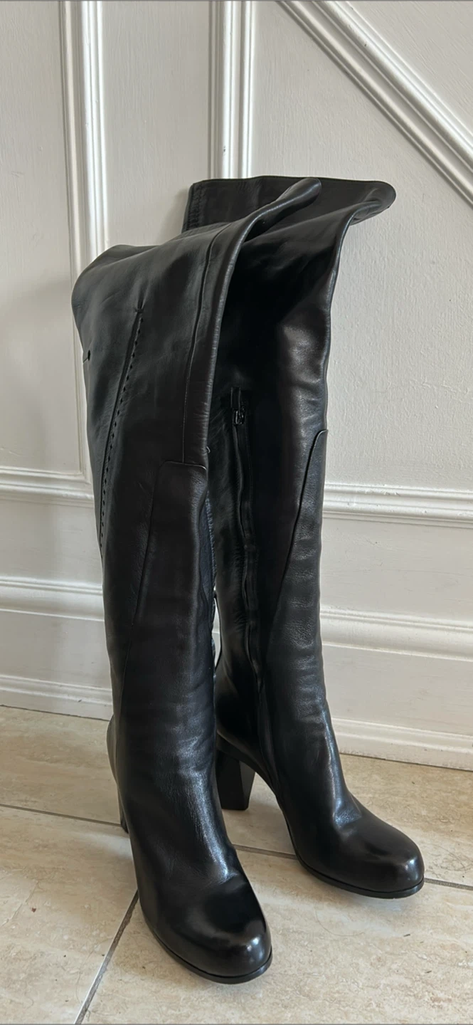 Black Leather Thigh High Boots - photo 2
