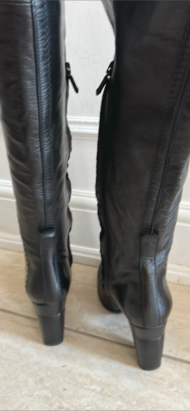 Black Leather Thigh High Boots - photo 5
