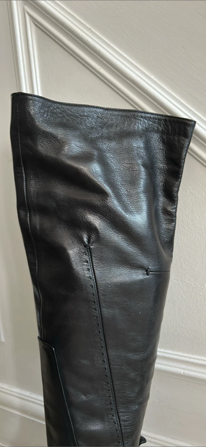 Black Leather Thigh High Boots - photo 4