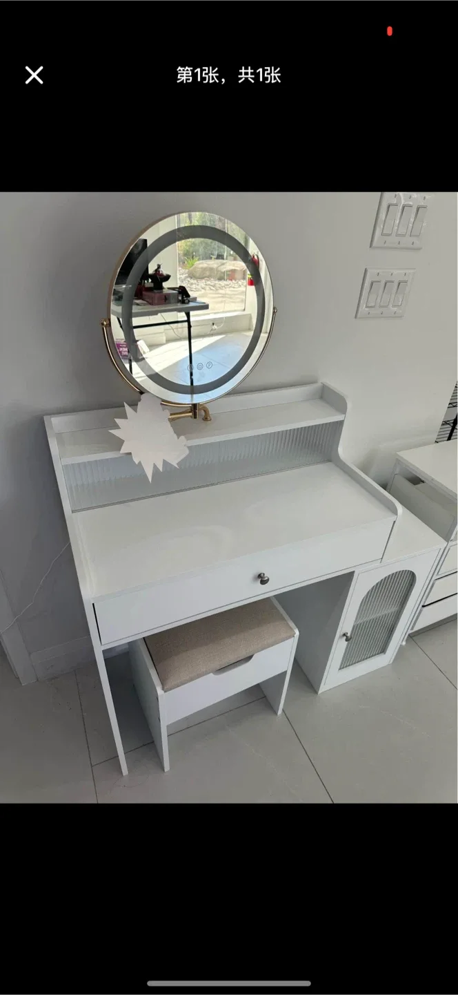 White Vanity Table with Lighted Mirror and Stool thumbnail