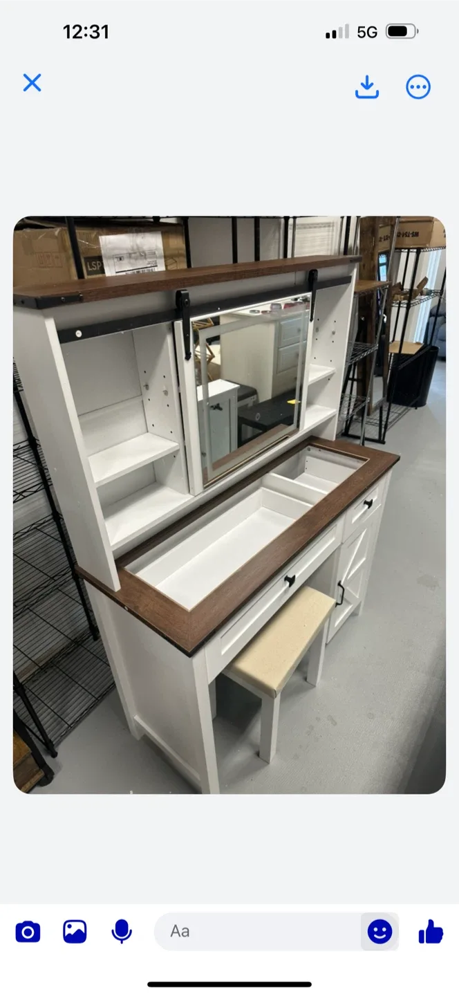 Vanity Desk with Mirror & Stool thumbnail