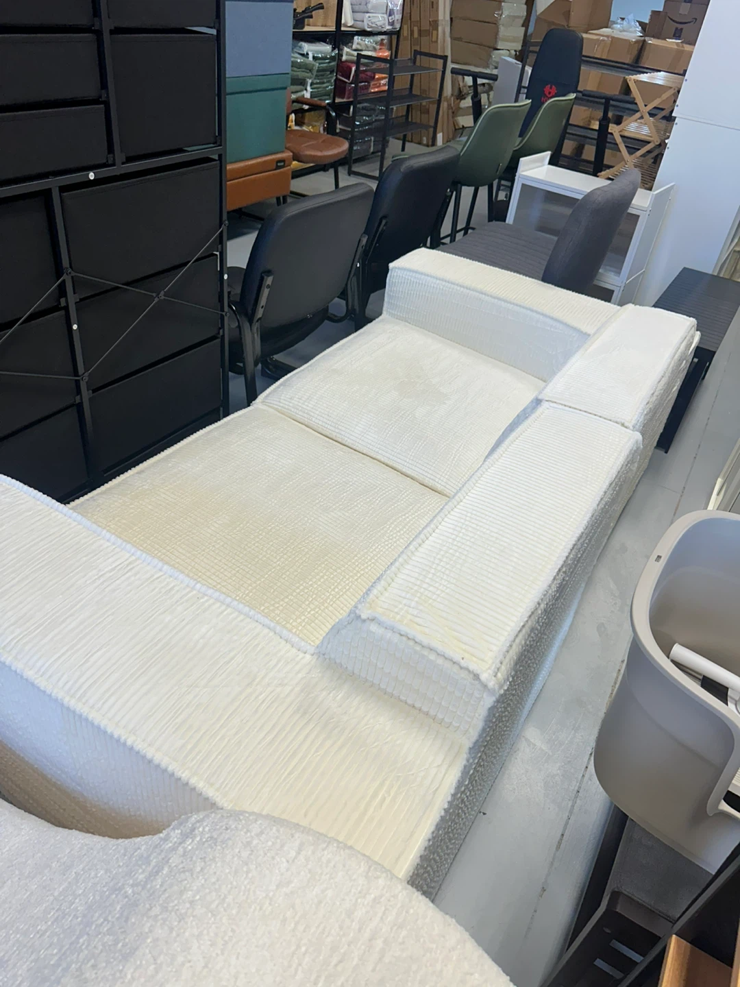 Off-White Corduroy Sectional Sofa - photo 3