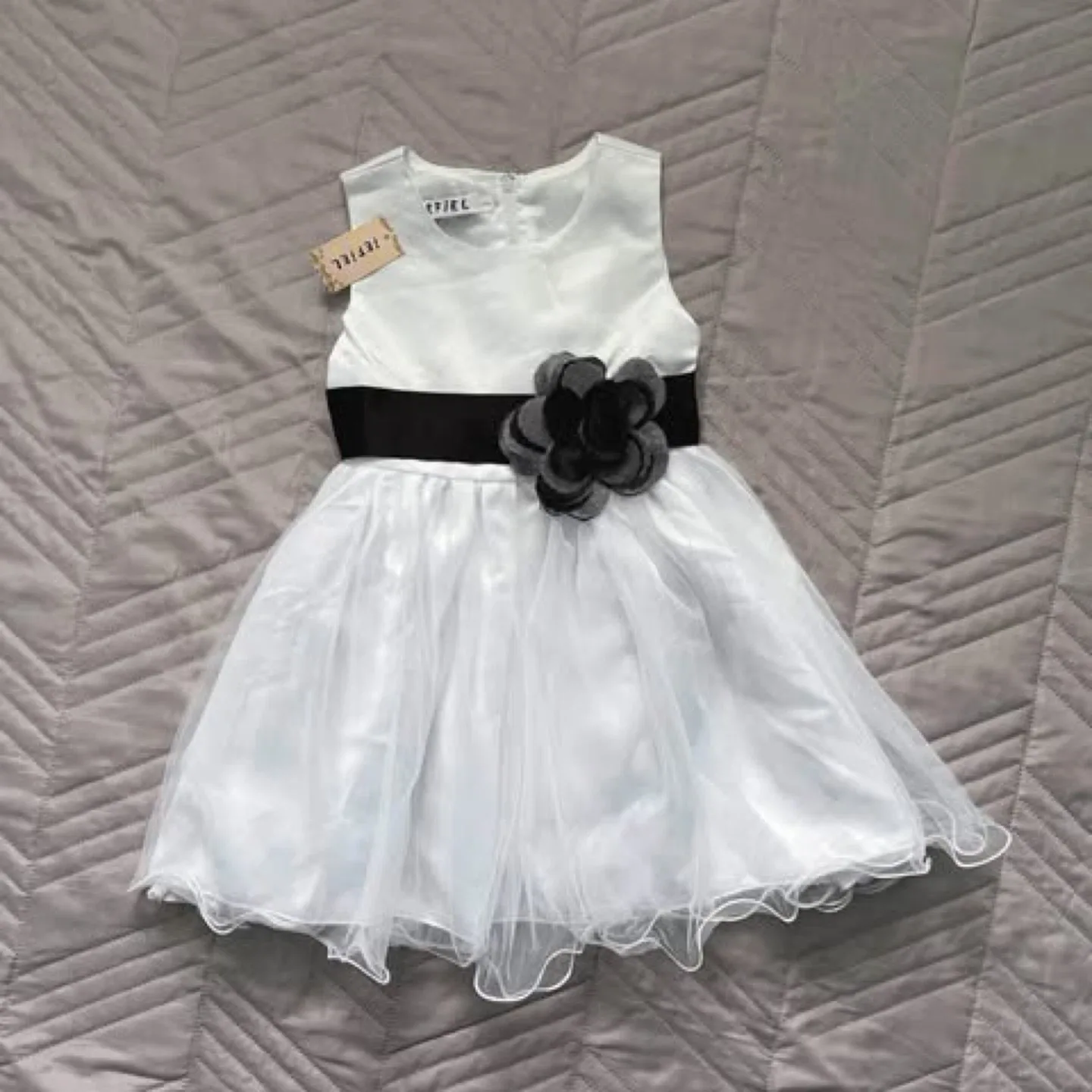 Little White Party Dress with Black Sash thumbnail