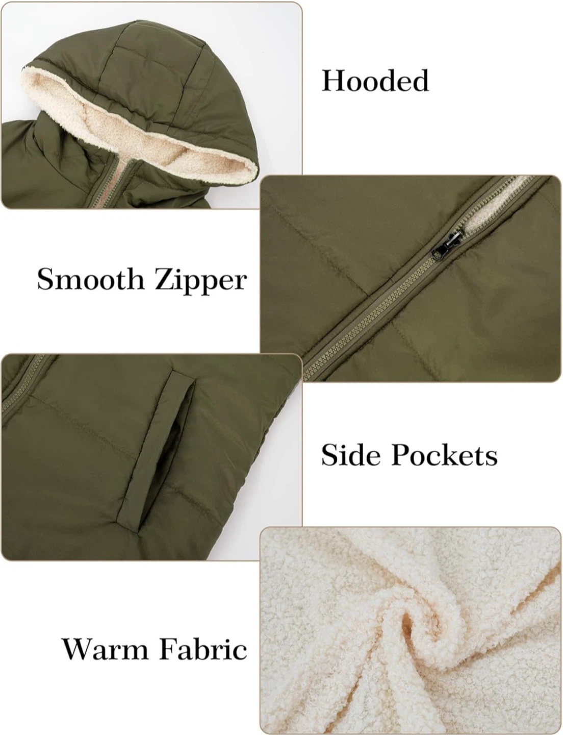 NEW! Reversible Sherpa Hooded Vest - Olive Green & Beige - photo 5