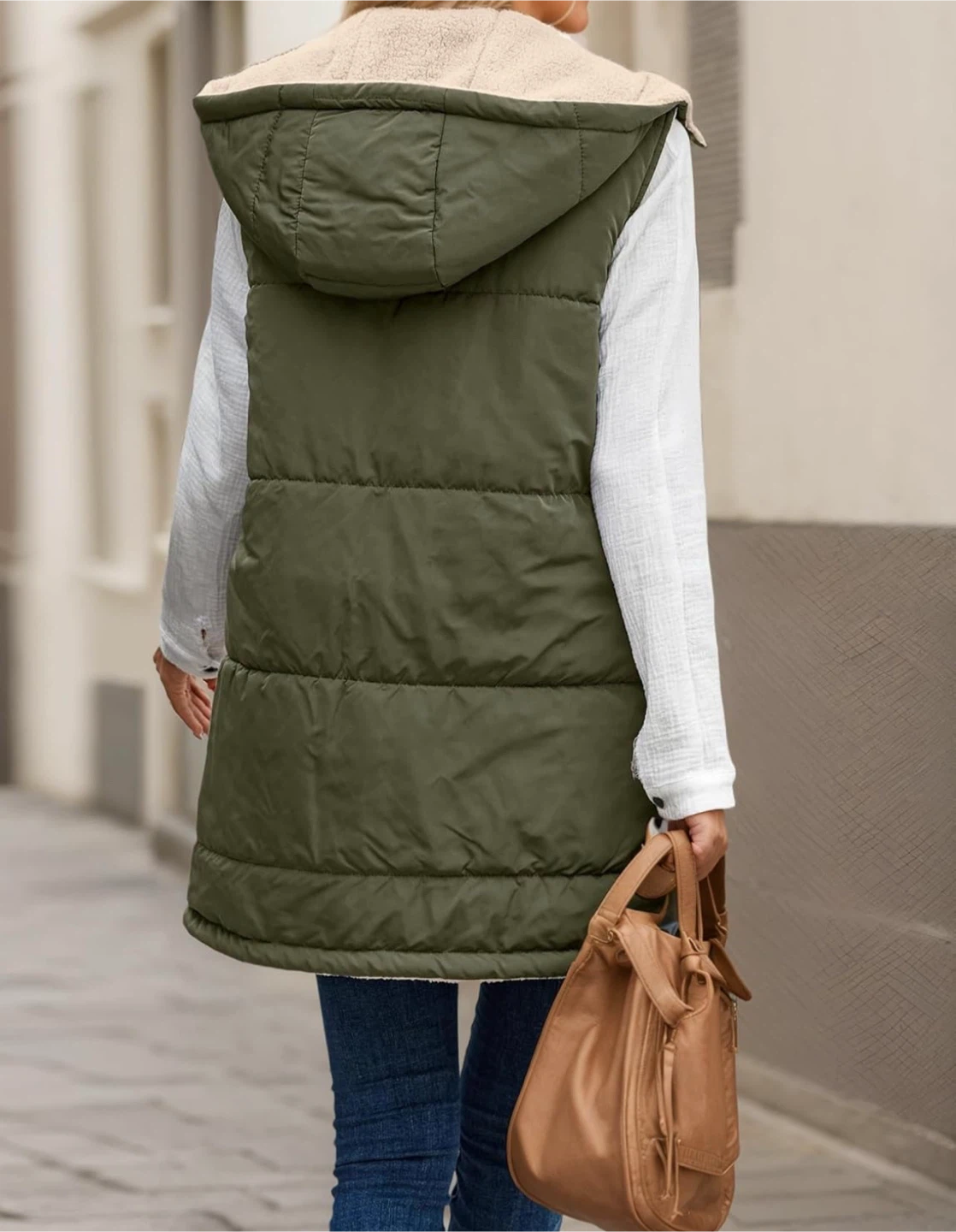 NEW! Reversible Sherpa Hooded Vest - Olive Green & Beige - photo 2