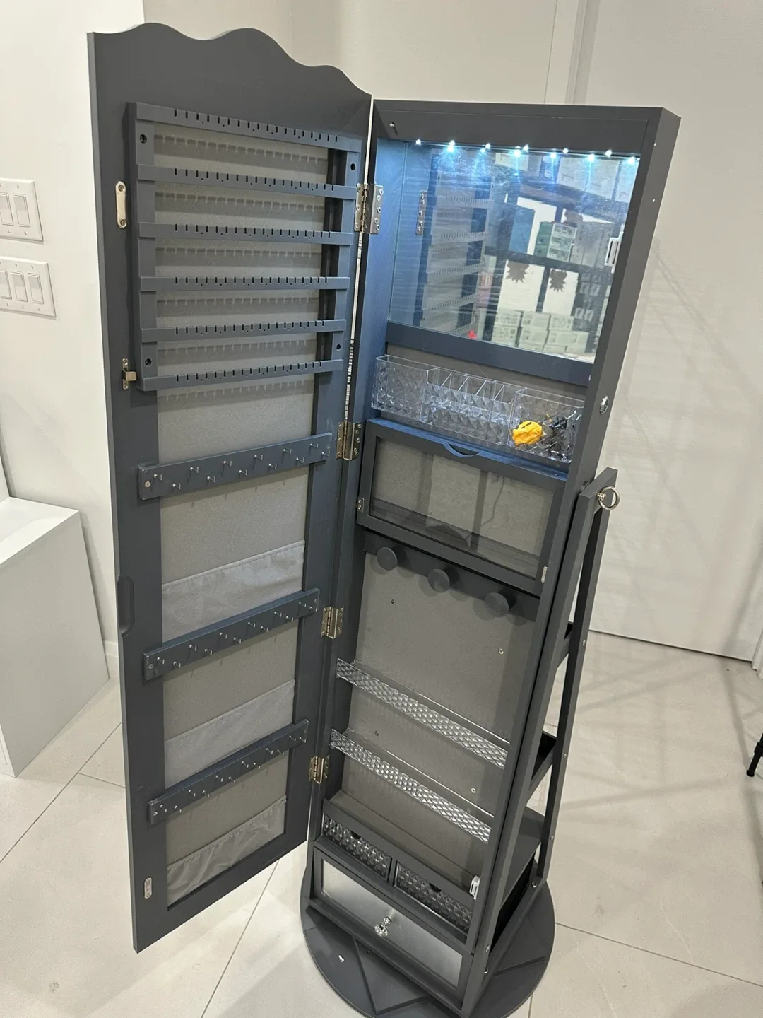 Grey Swivel Mirrored Jewelry Armoire image indicator(2)