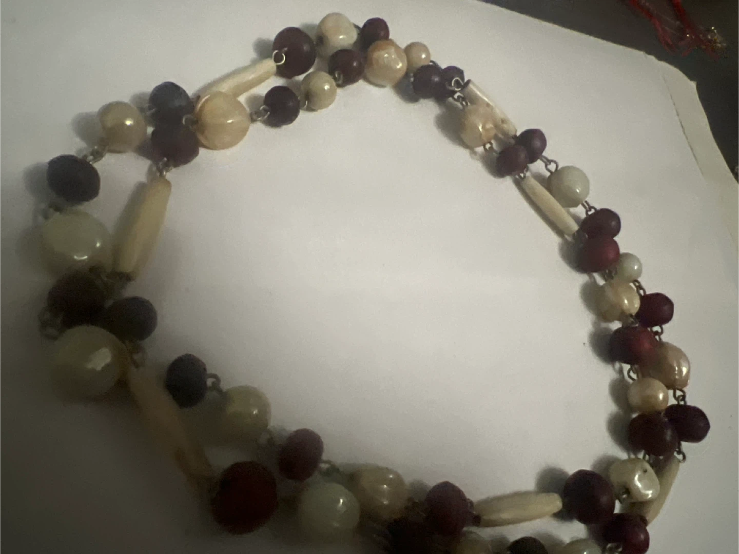 Beaded Necklace - Cream, Burgundy