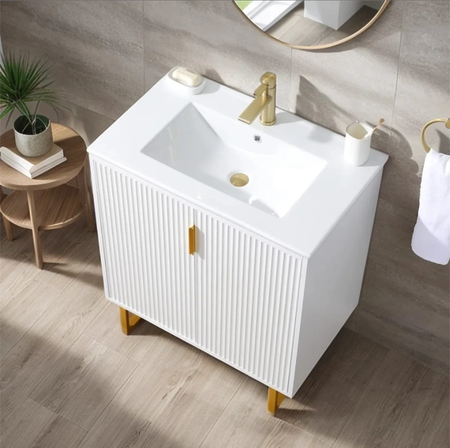 White Bathroom Vanity with Gold Accents image indicator(2)