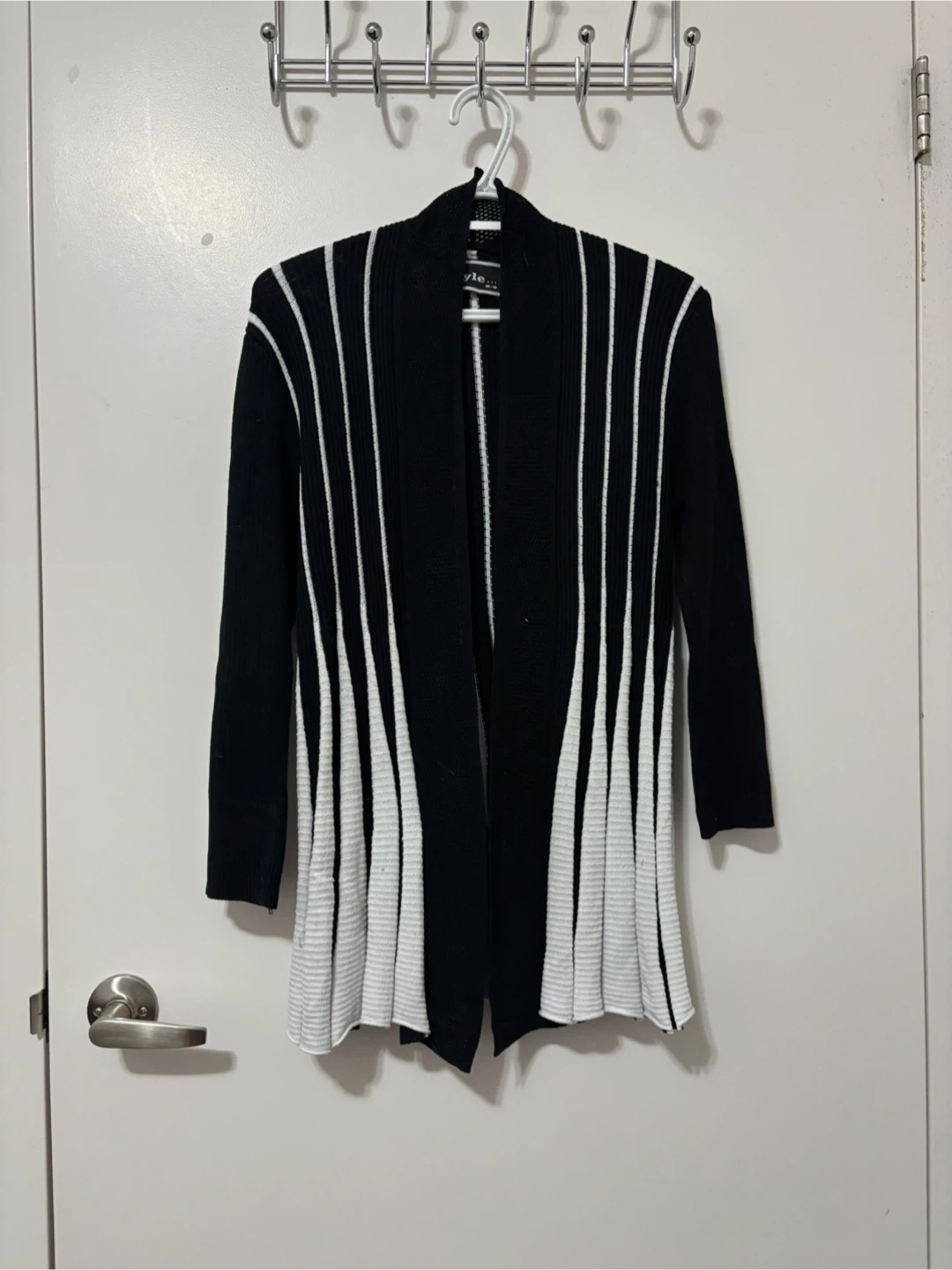 Women’s Black and White Striped Cardigan