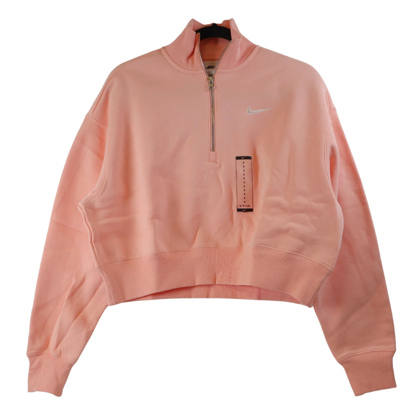 Women's Nike Oversized Half-Zip Sz S Crop Sweatshirt Pale Orange - photo 3