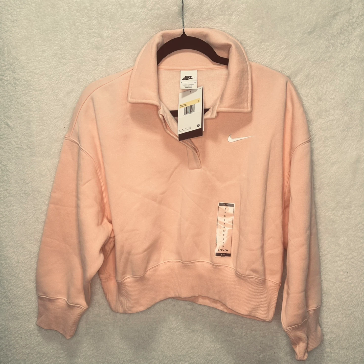 Women's Nike Oversized Half-Zip Sz S Crop Sweatshirt Pale Orange