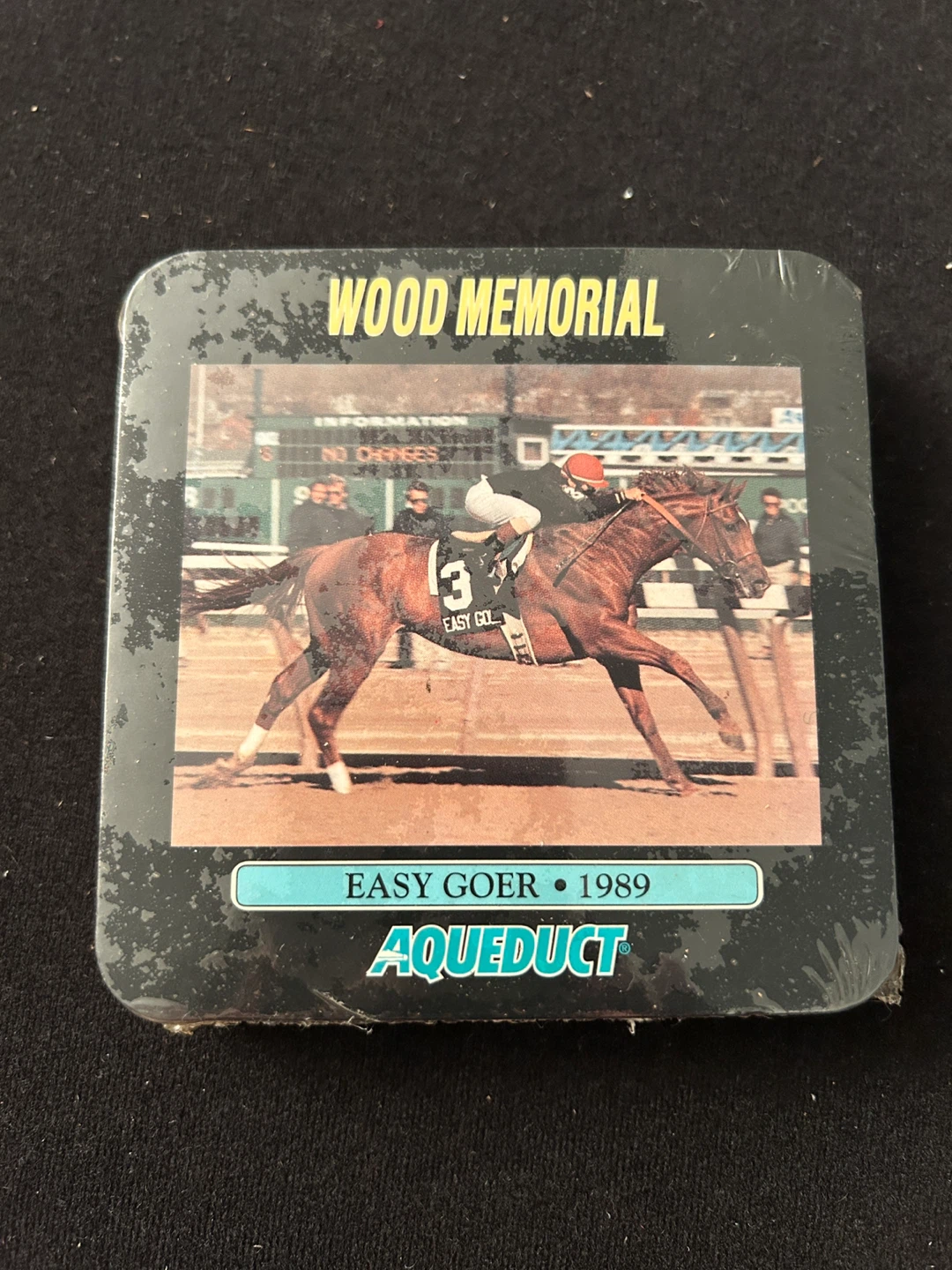 Vintage, Set of 4 Coasters 1989 Wood Memorial @ Aqueduct Racetrk