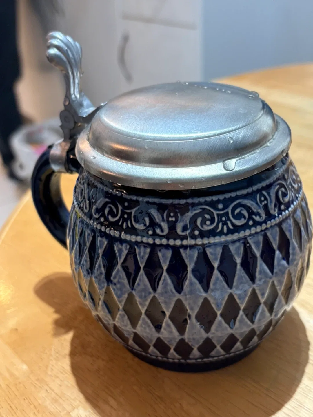 Vintage Ceramic Beer Stein with Pewter Lid thumbnail