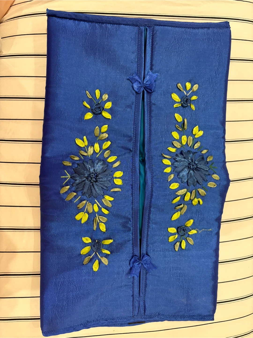 Blue Embroidered Tissue Box Cover