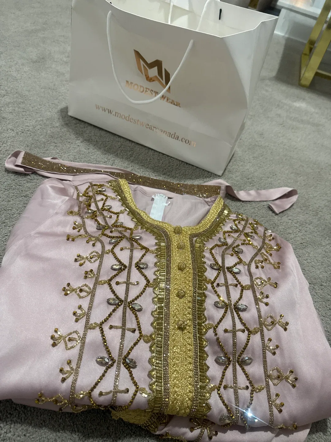 Modest Wear Canada Pink Embellished Kaftan image indicator(5)