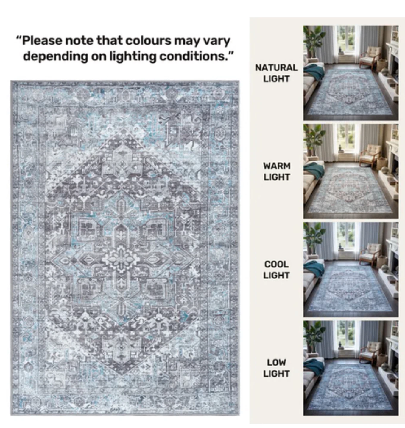 GLN rugs turkish ice blue/gray runner 2’6” X 7’- NEW - photo 3