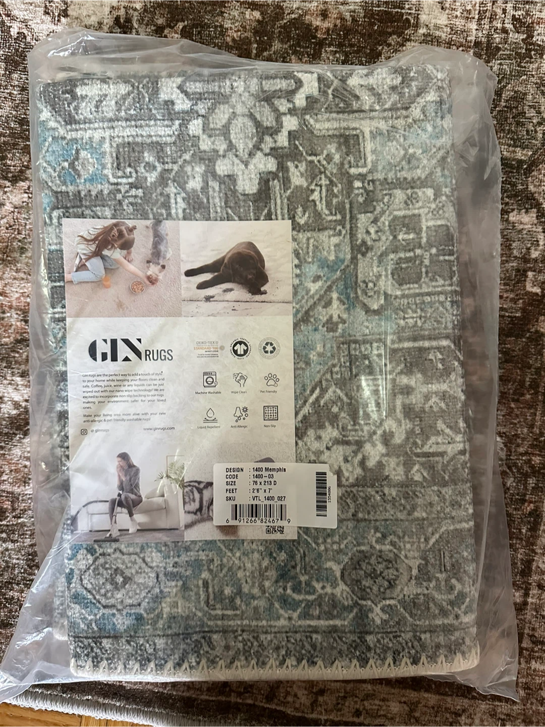 GLN rugs turkish ice blue/gray runner 2’6” X 7’- NEW - photo 4