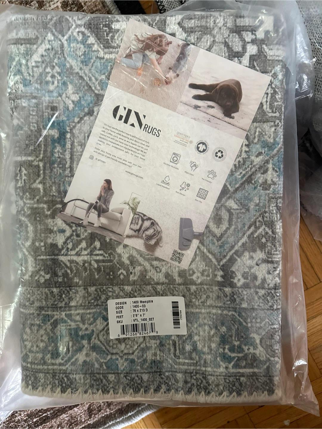 GLN rugs turkish ice blue/gray runner 2’6” X 7’- NEW - photo 5