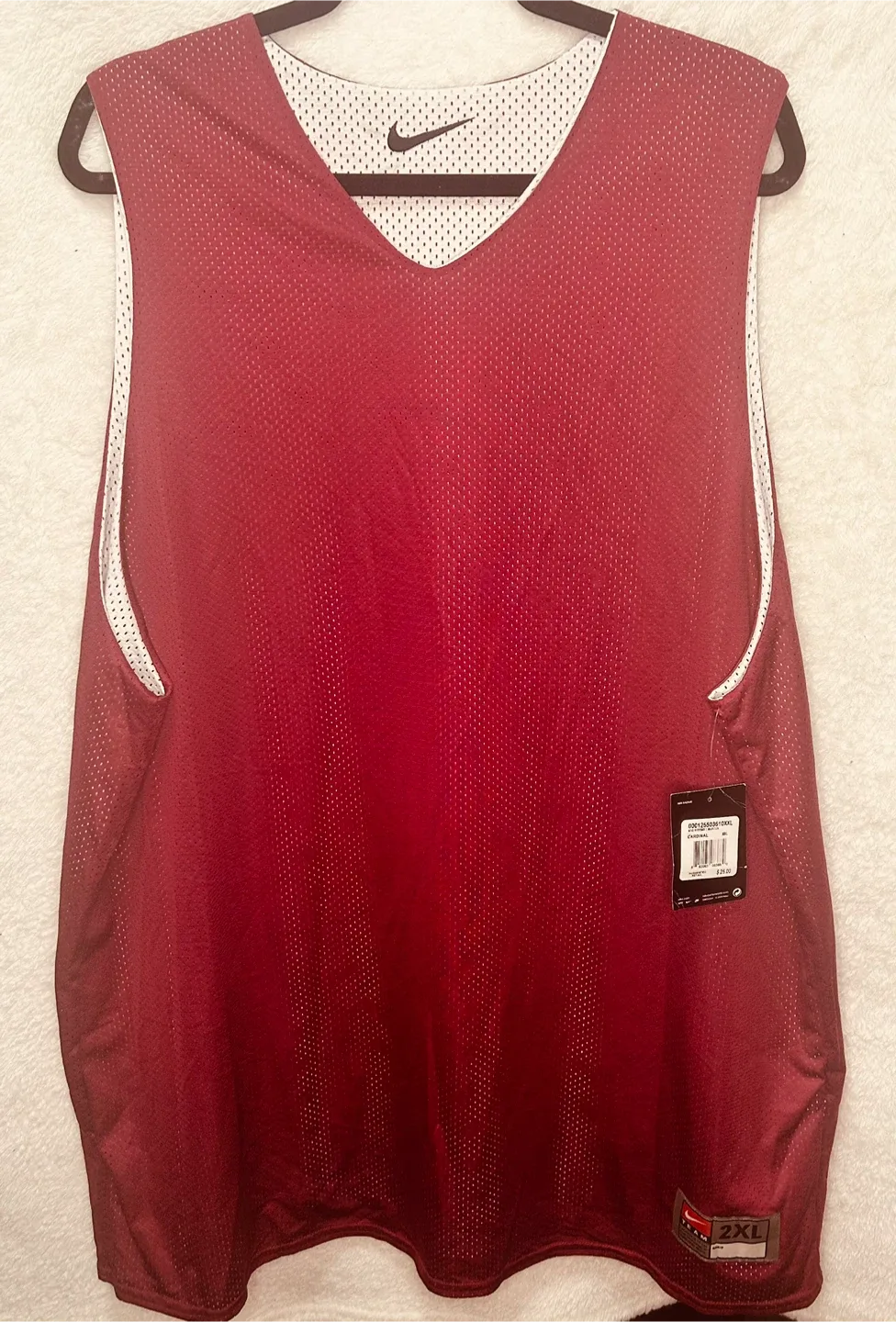Men’s Nike Mesh Reversible White Burgundy Basketball Jersey 2X thumbnail