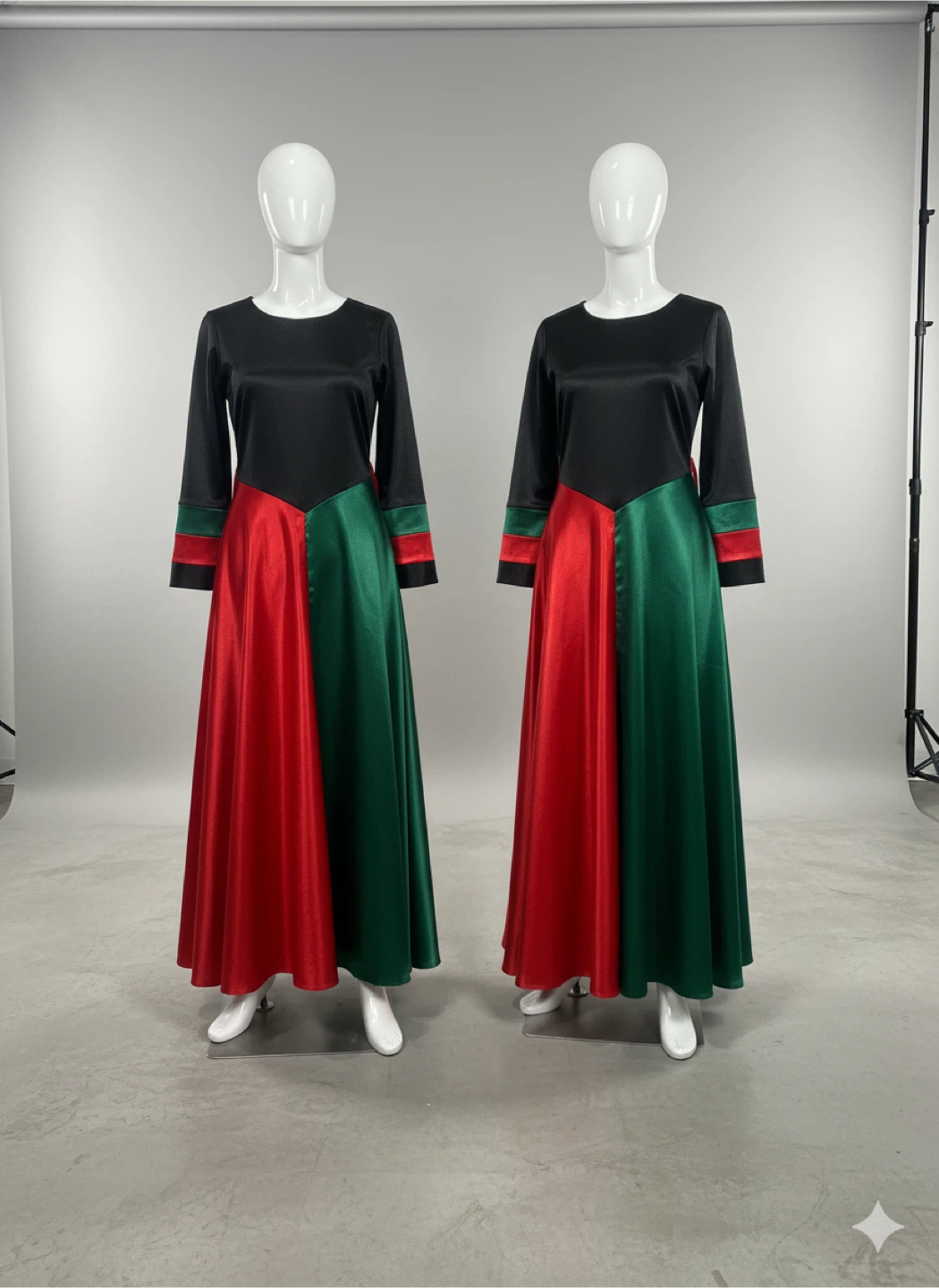 Long Sleeve Maxi Dress - Red, Green, Black
