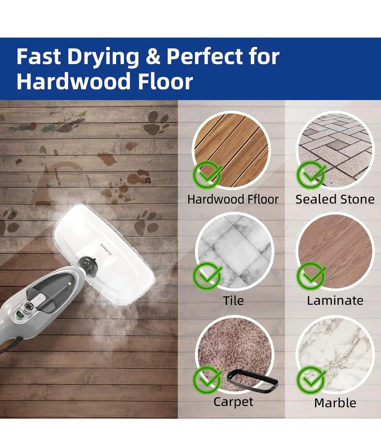 Gorfenty Steam Mop - 10-in-1 MultiPurpose Handheld Steamer image indicator(2)