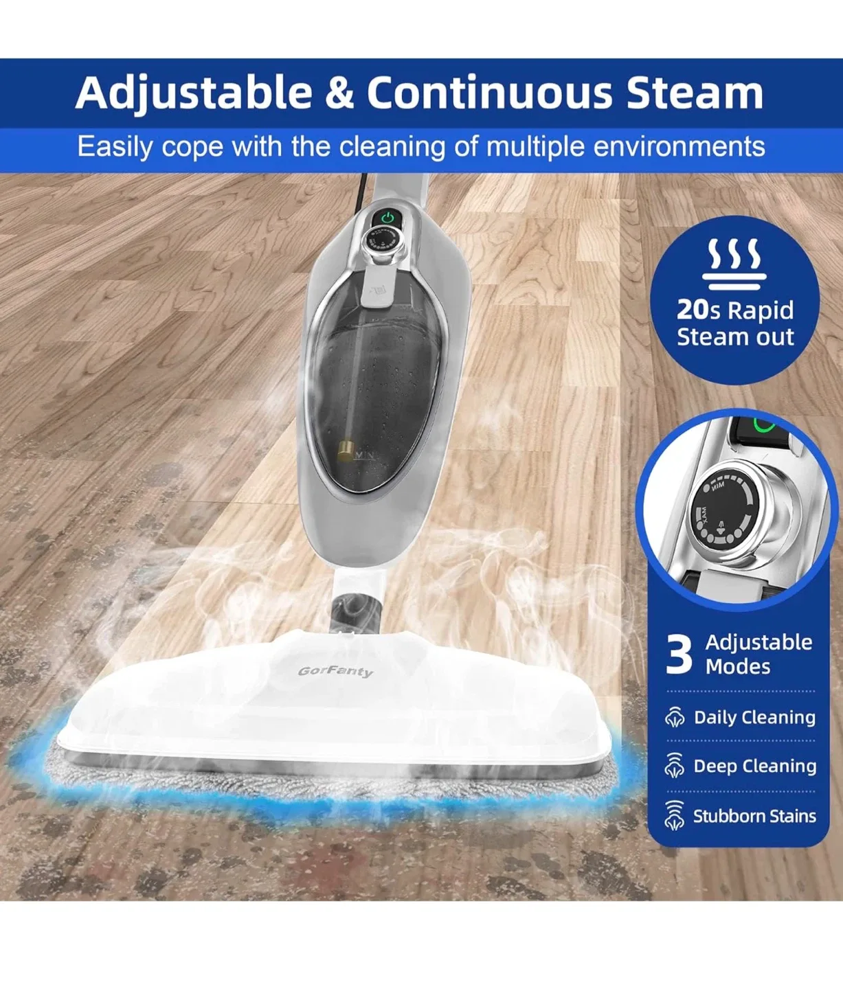 Gorfenty Steam Mop - 10-in-1 MultiPurpose Handheld Steamer image indicator(5)