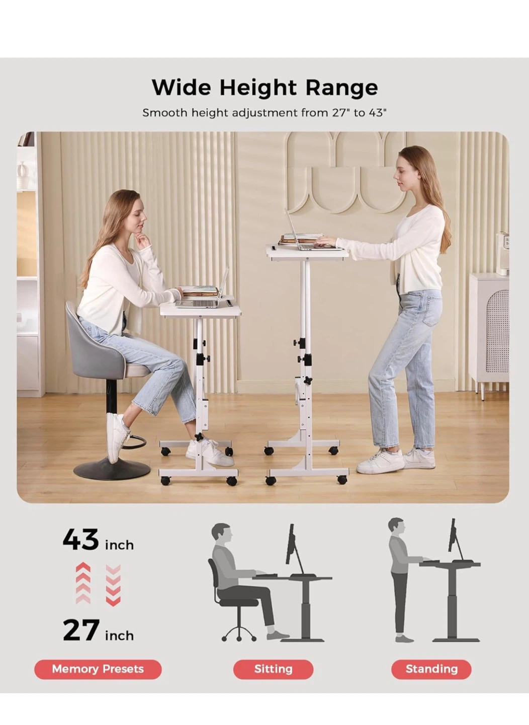 Adjustable Height Standing Desk - White - photo 3