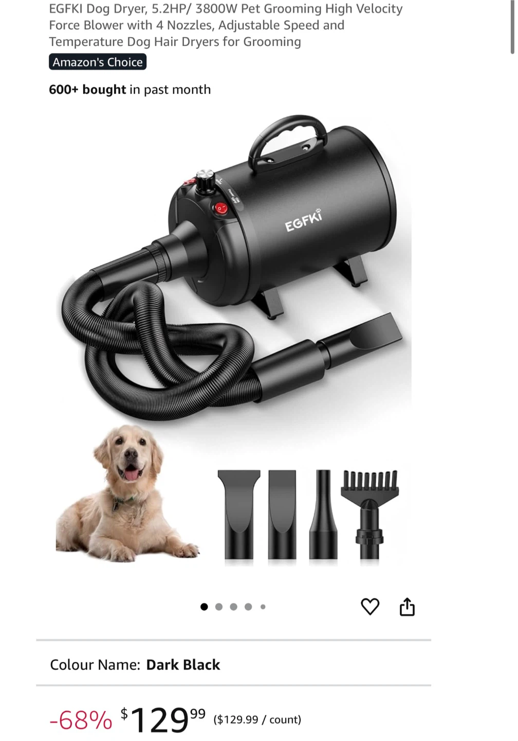 EGFKI Dog Dryer, 5.2HP/3800W Pet Grooming Blower