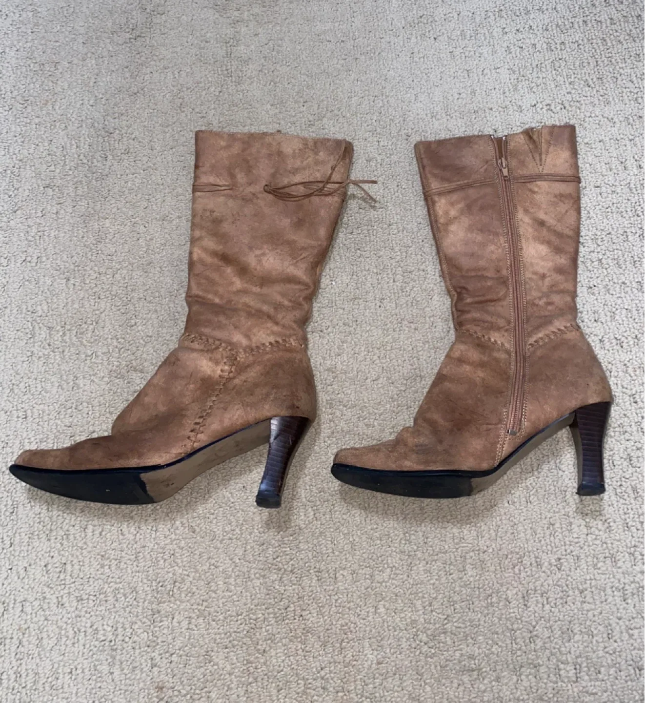 Brown Knee High Heeled Boots - Size 8 thumbnail