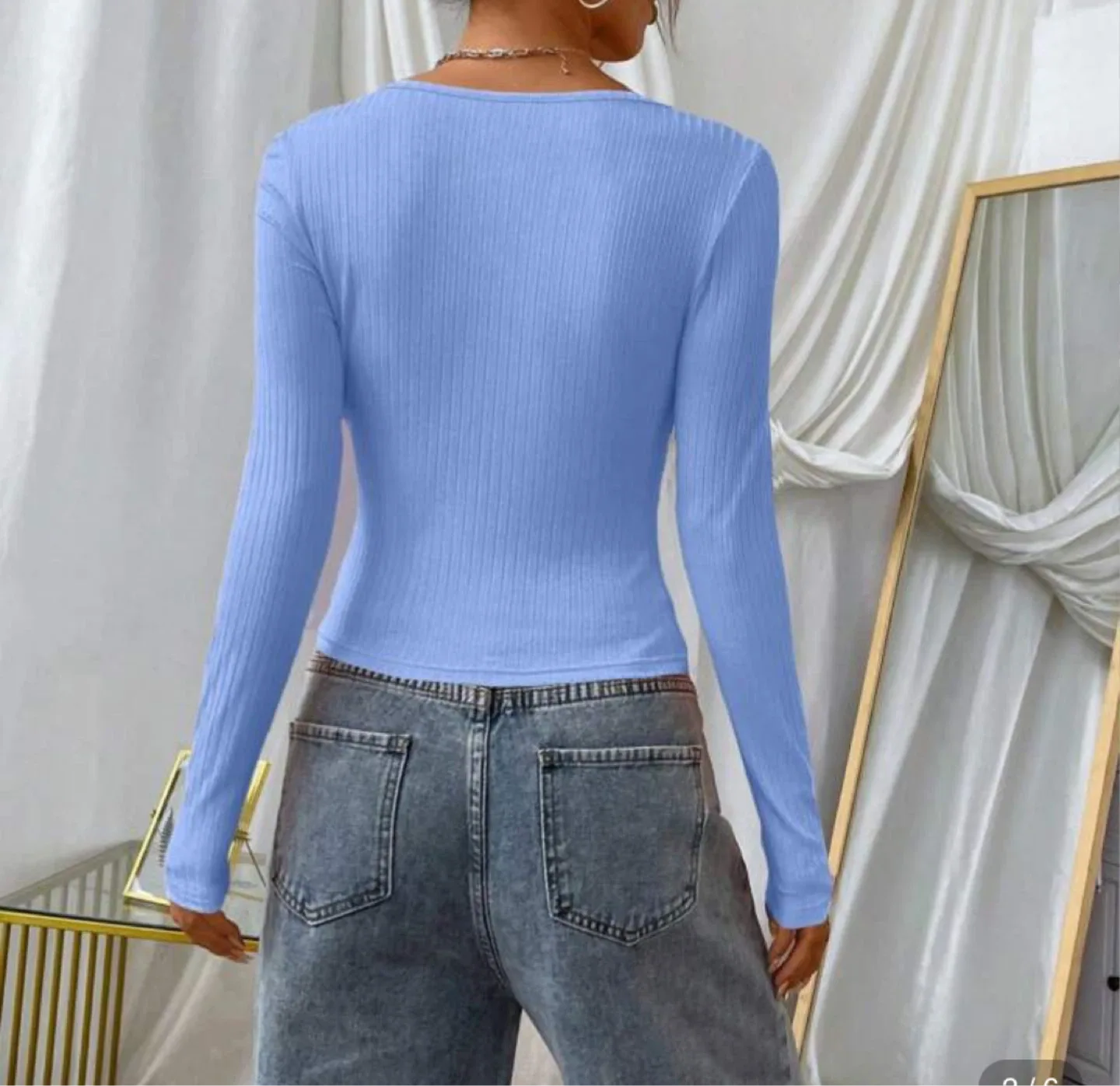 Blue Ribbed Long Sleeve Top image indicator(2)