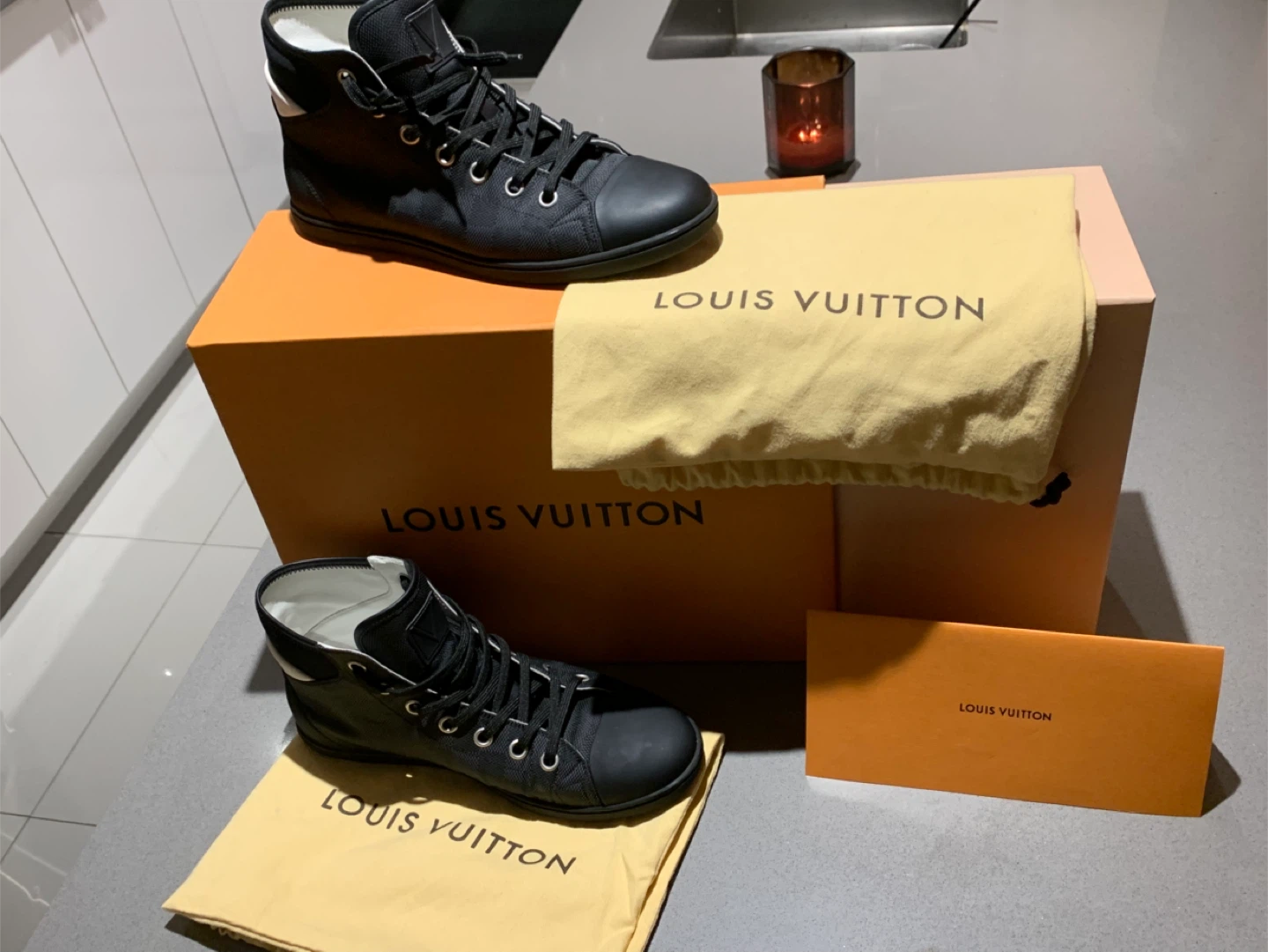 New size 8 1/2 men’s monogram, Louis Vuitton high tops
