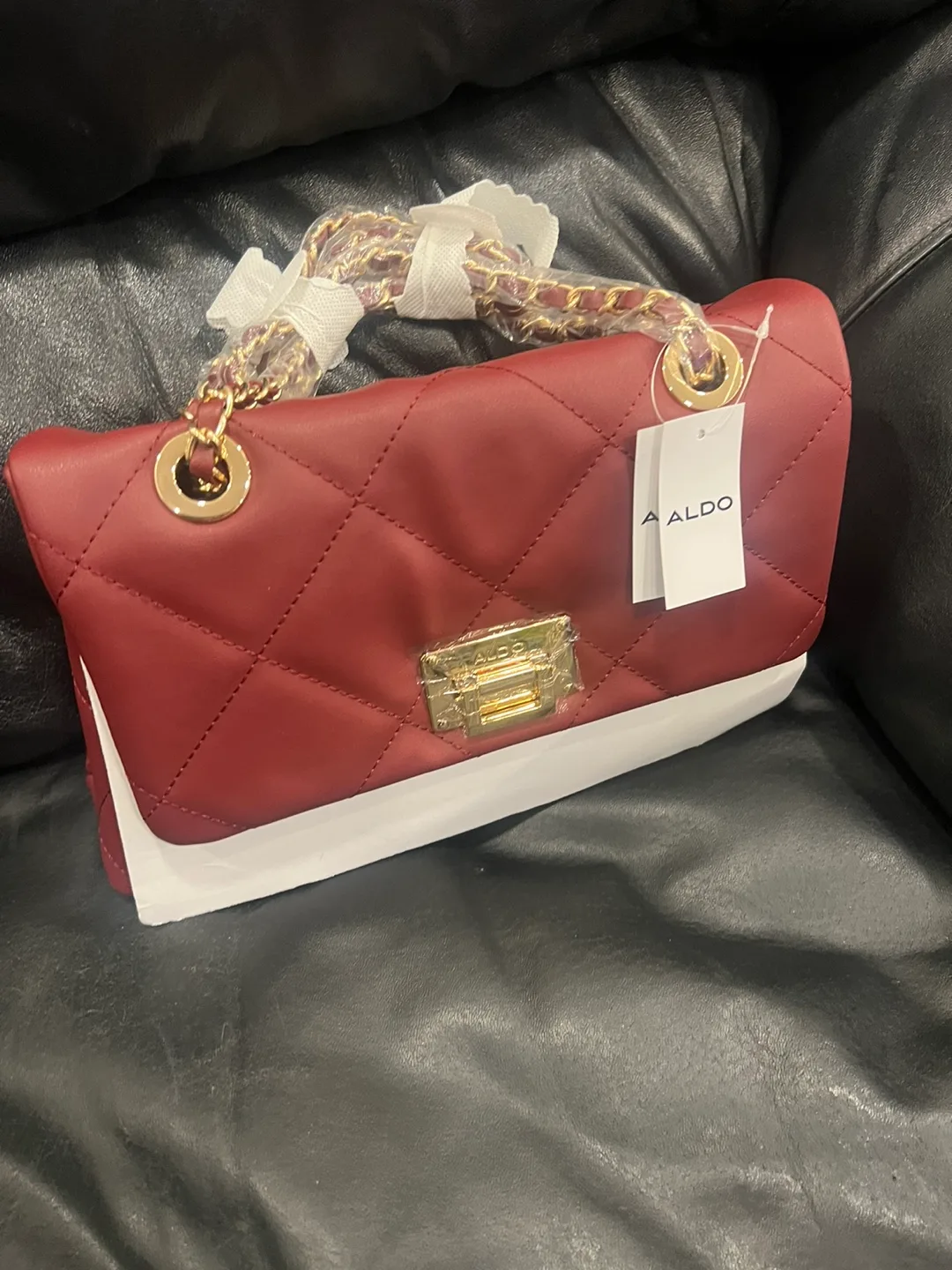 ALDO Quilted Burgundy & White Shoulder Bag - New image indicator(2)