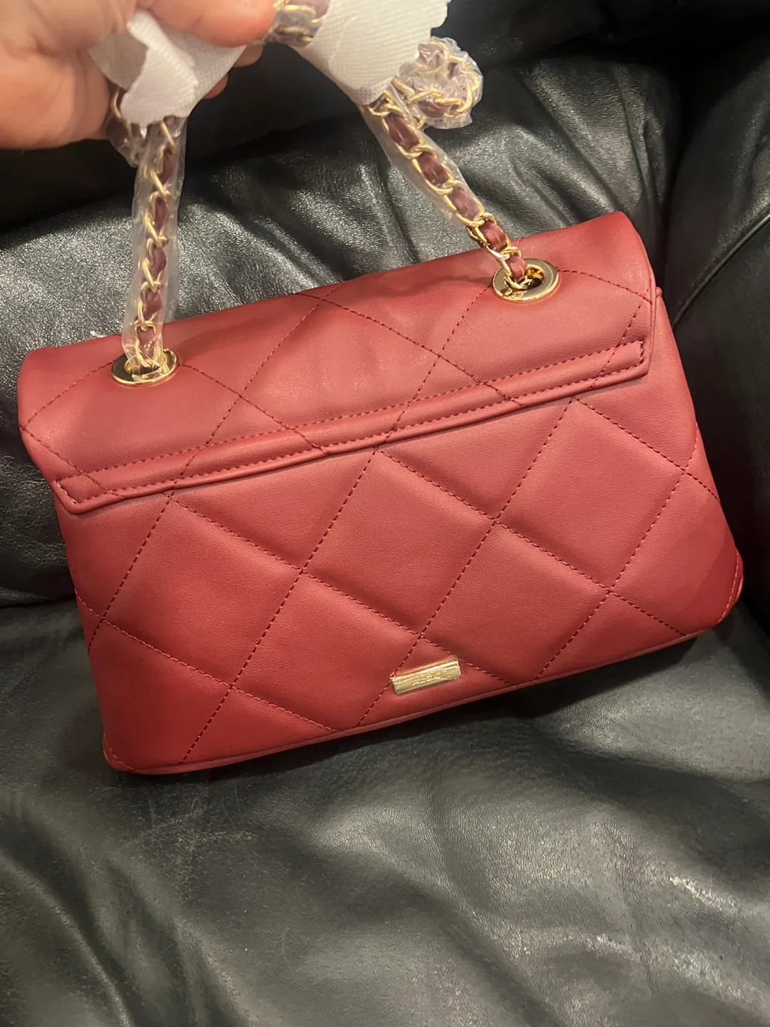ALDO Quilted Burgundy & White Shoulder Bag - New image indicator(3)
