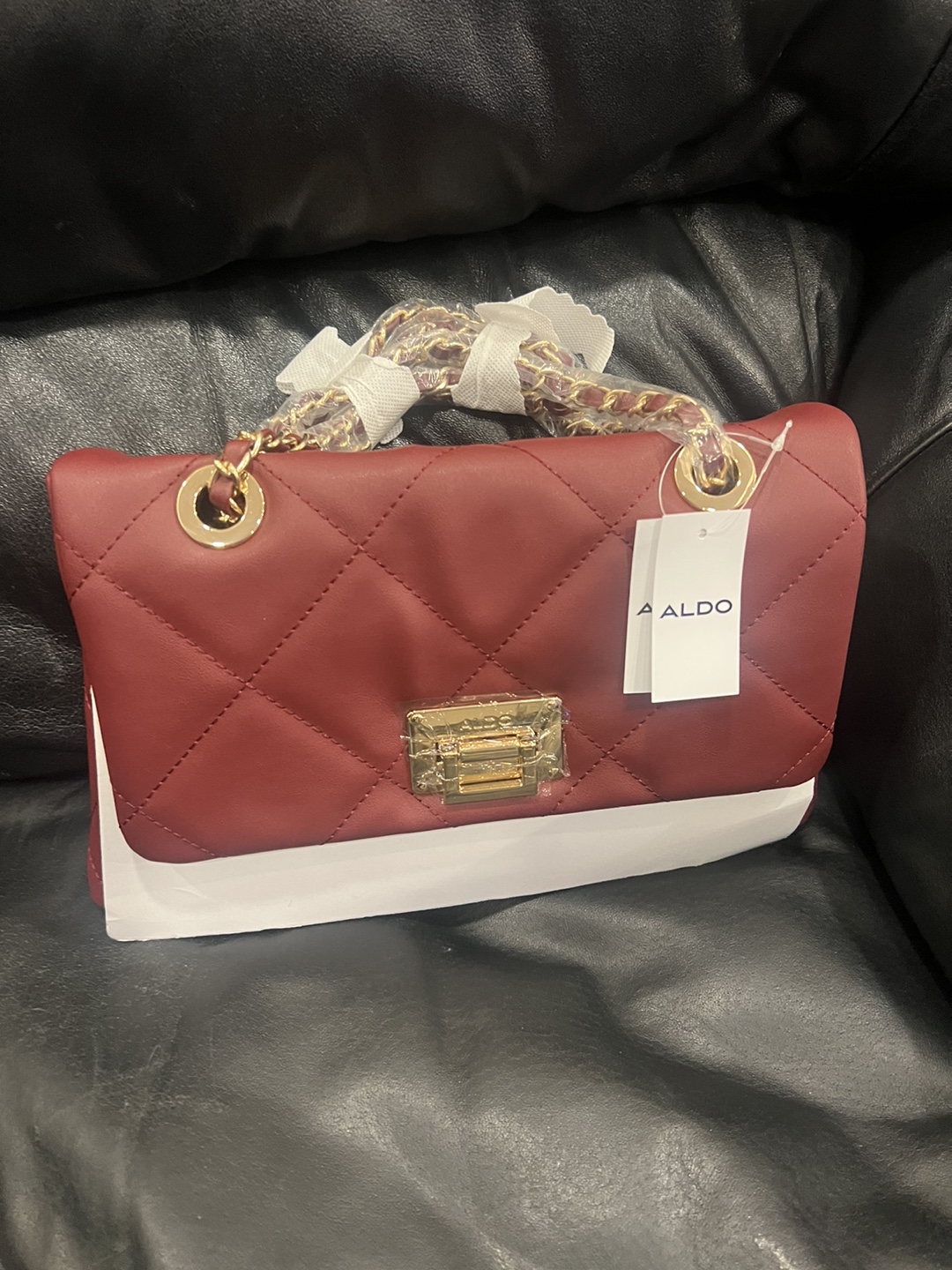 ALDO Quilted Burgundy & White Shoulder Bag - New