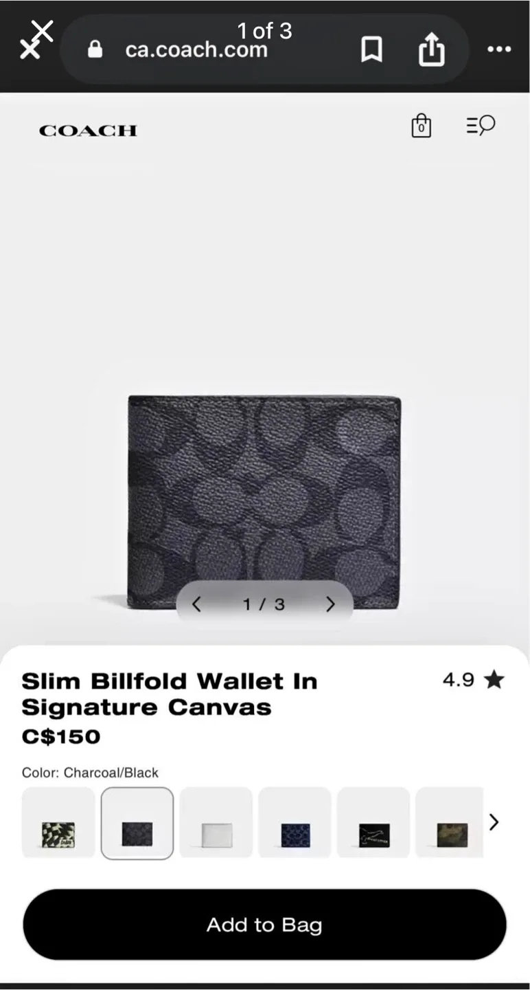 Coach Slim Billfold Wallet in Signature Canvas image indicator(2)
