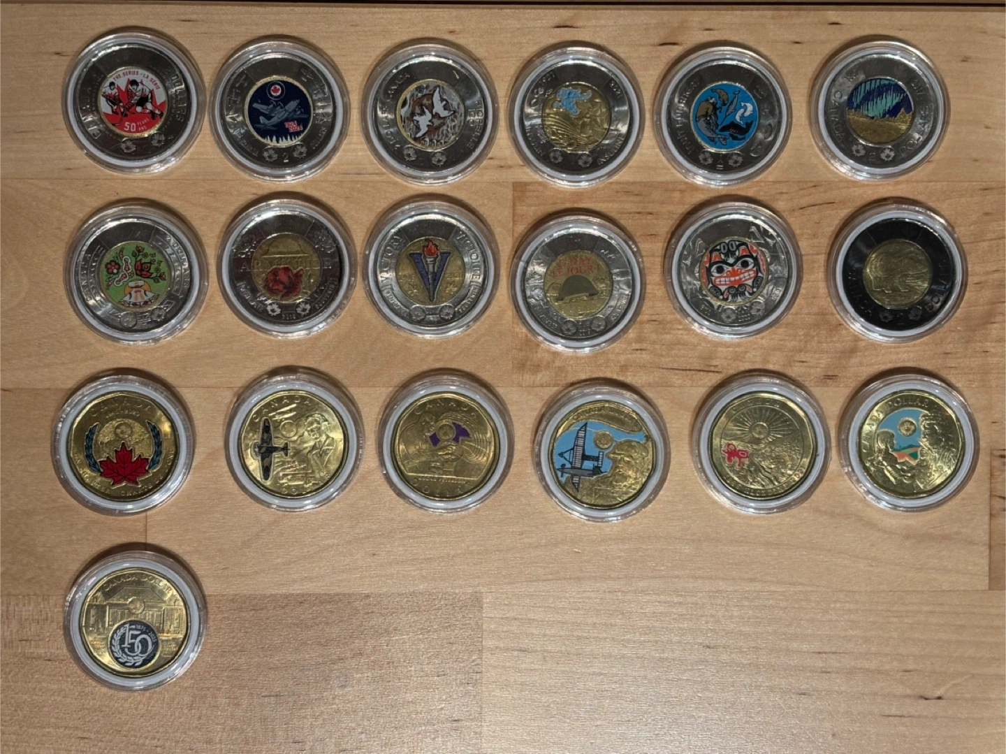 Coloured Toonies and Loonies $1 & $2 Coin Lot